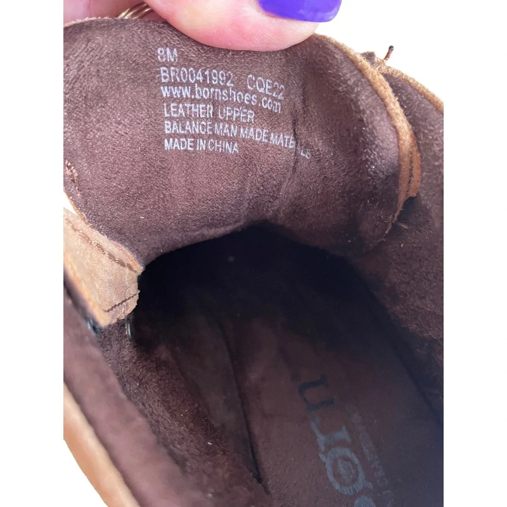 Born Suede Leather Moc Toe Ankle Boots Tan Brown Lug Sole  Womens‎ 8M